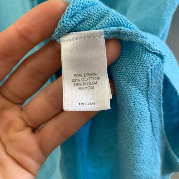 J. Jill Vibrant Blue Button Front Linen Blend Button Front Top Medium - Picture 6 of 6